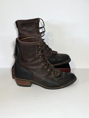 Santa Fe Boot Co Vintage Leather Logger Work Boots Brown Black Size 9 Vibram